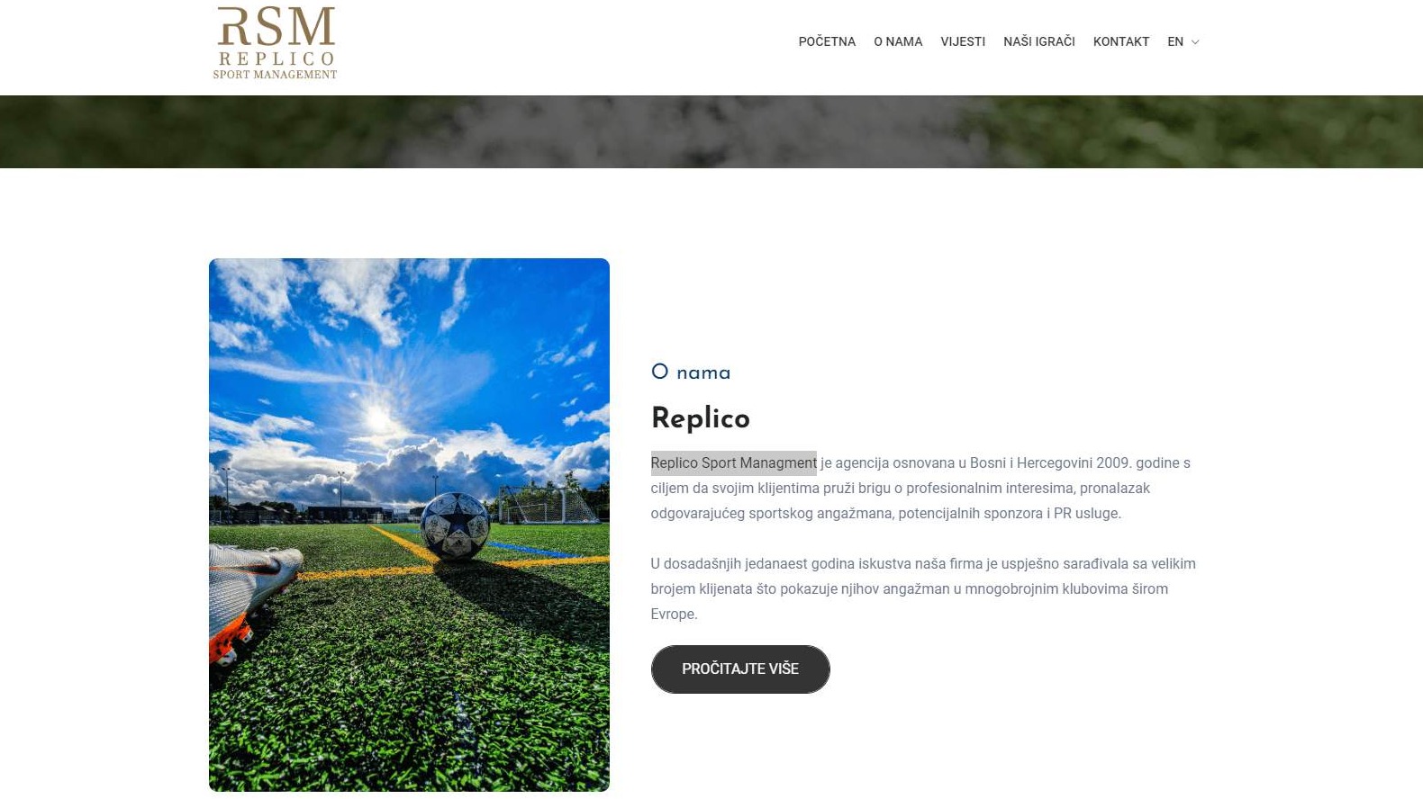 Web stranica za Replico Sport Managment