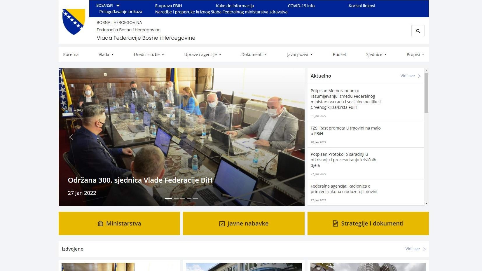 Web stranica za Vladu Federacije Bosne i Hercegovine