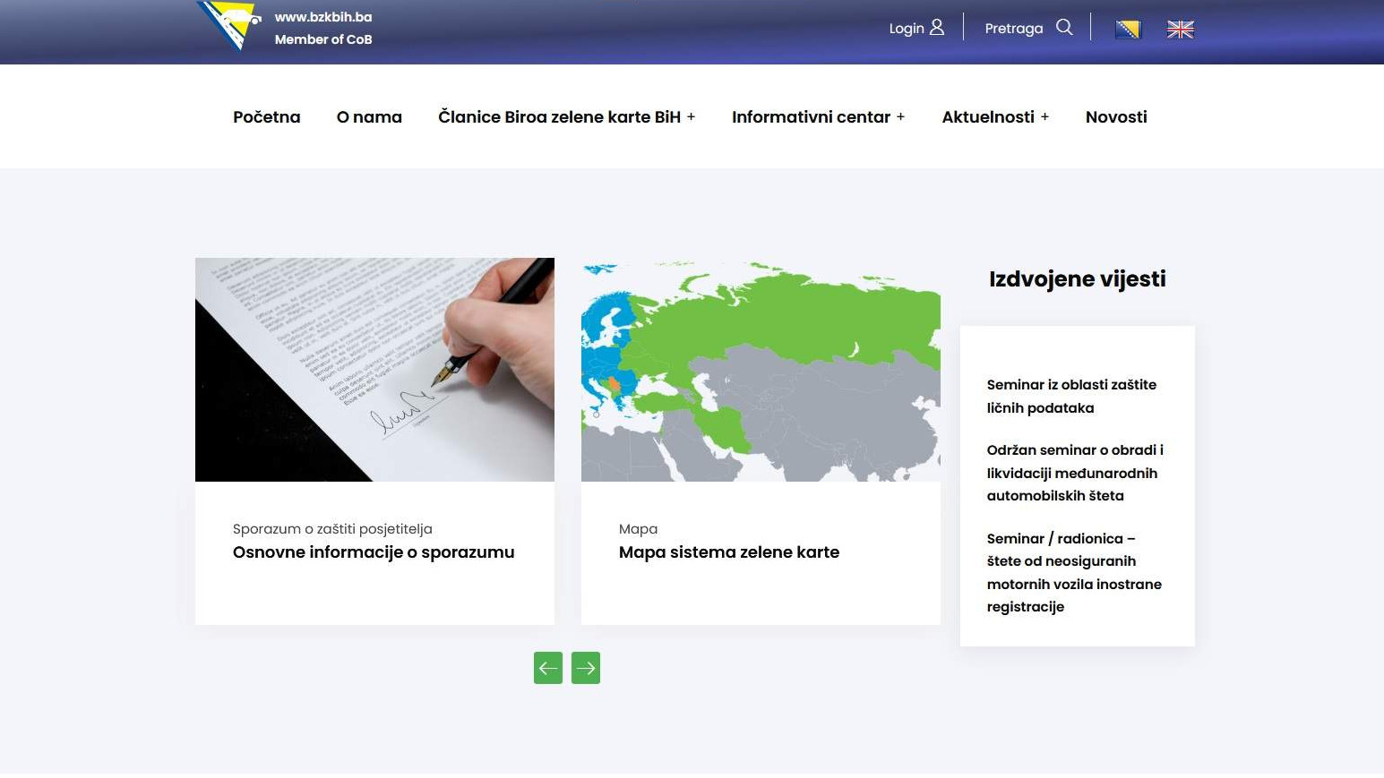Razvoj interne aplikacije i nova web stranica za Biro zelene karte u Bosni i Hercegovini