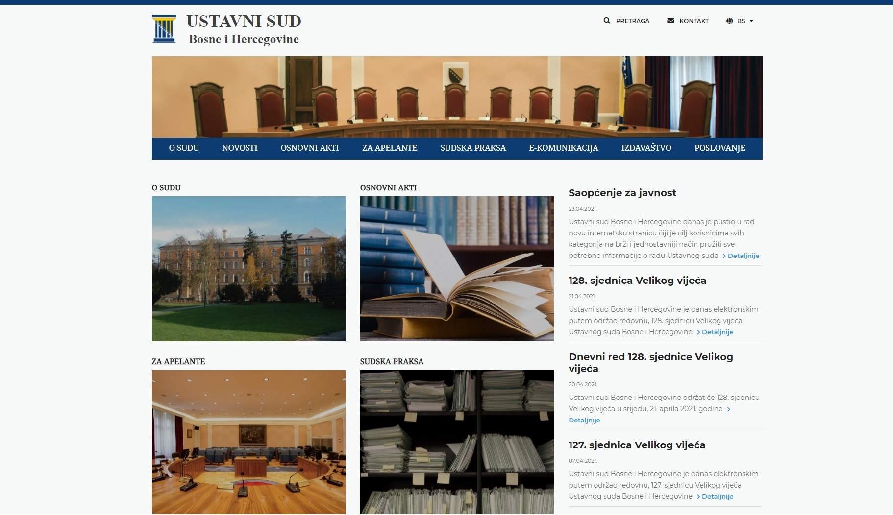 Web stranica za Ustavni sud Bosne i Hercegovine
