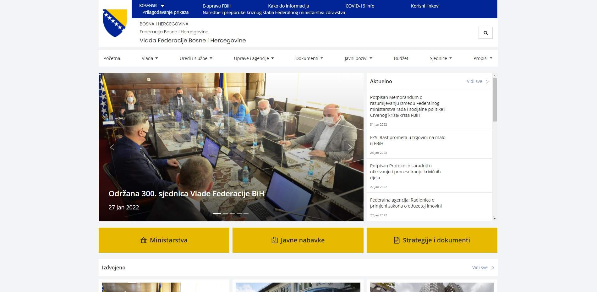 Web stranica za Vladu Federacije Bosne i Hercegovine