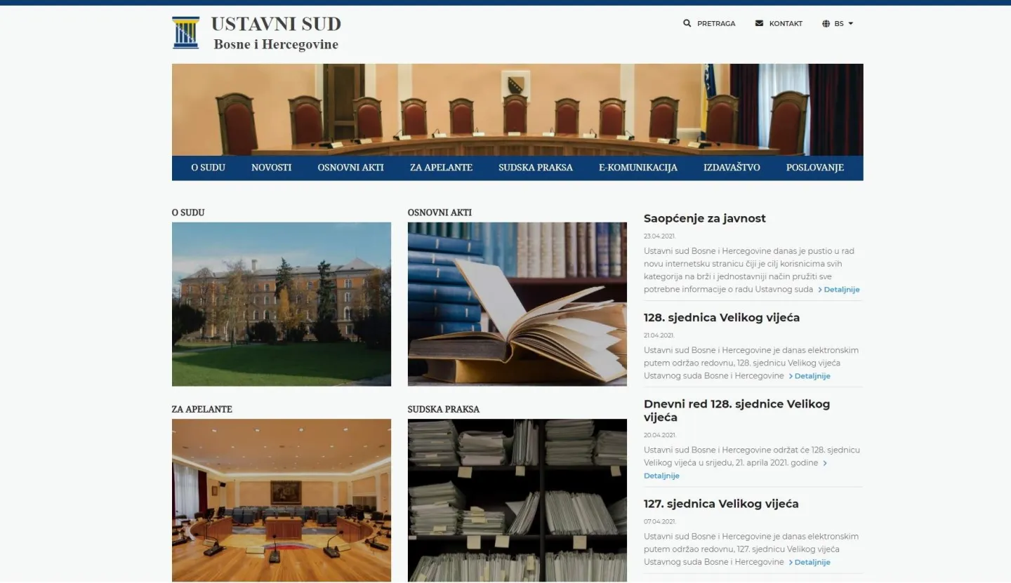 Web stranica za Ustavni sud Bosne i Hercegovine