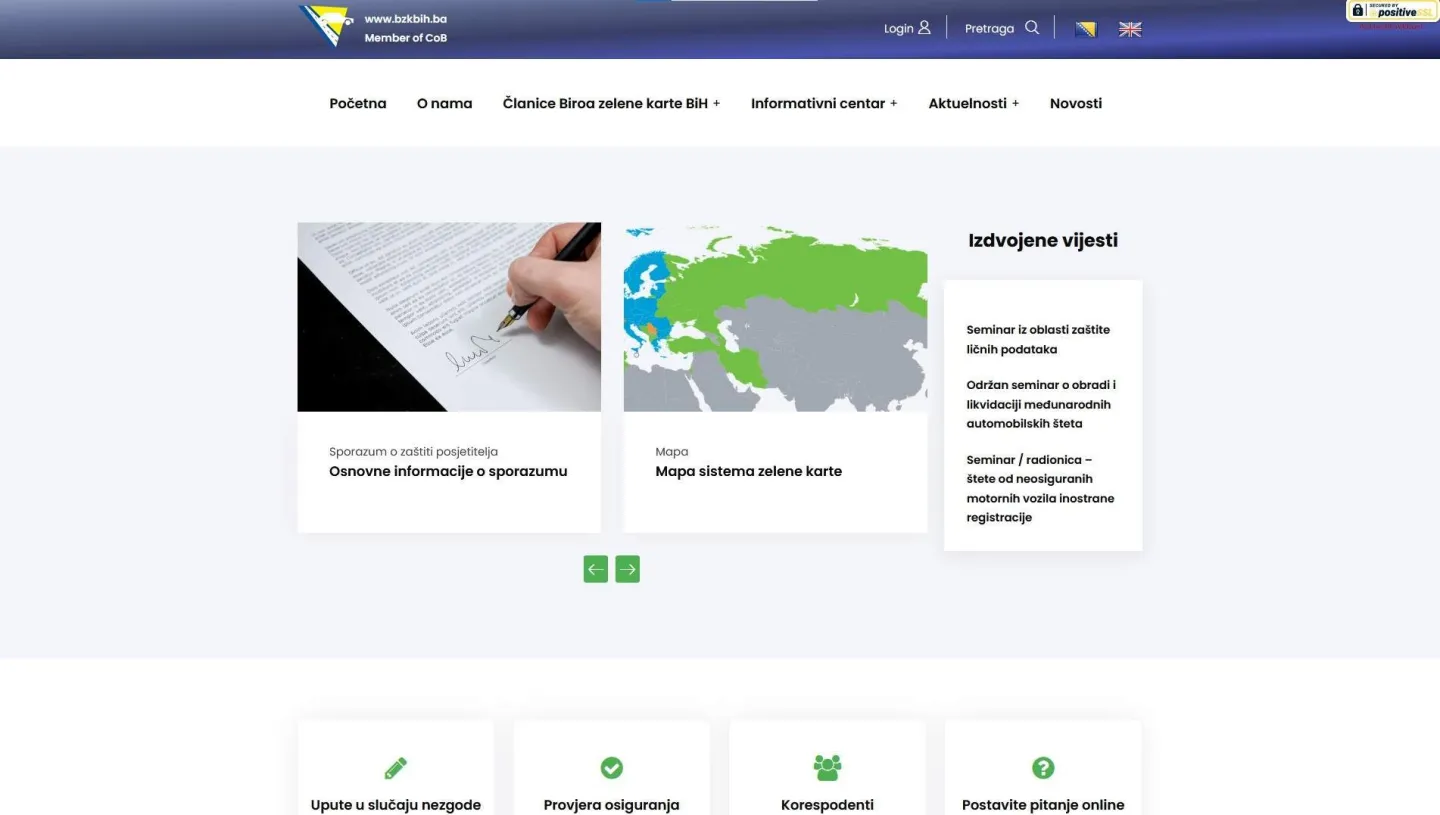 Razvoj interne aplikacije i nova web stranica za Biro zelene karte u Bosni i Hercegovini