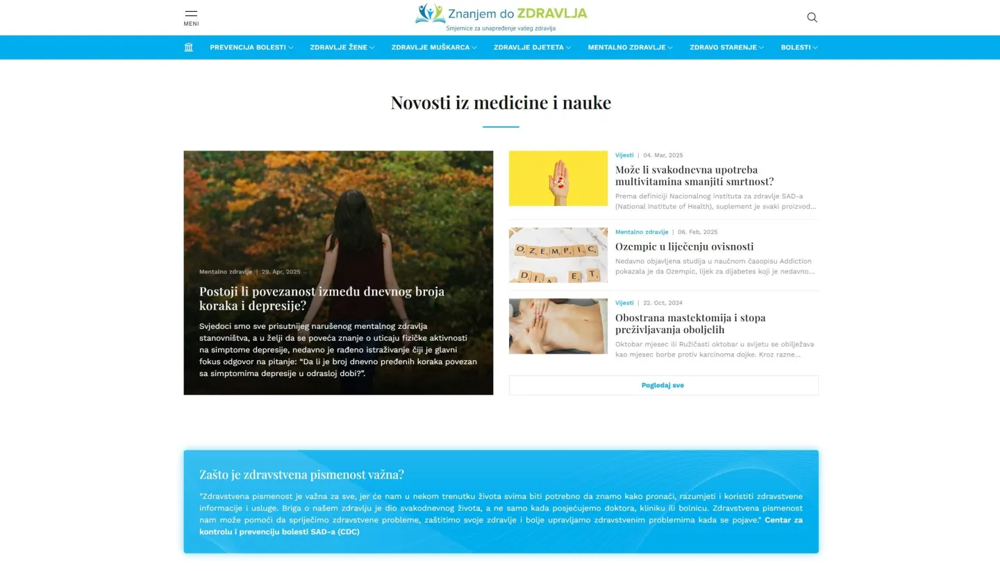 Nova web stranica za edukativni portal "Znanjem do zdravlja"