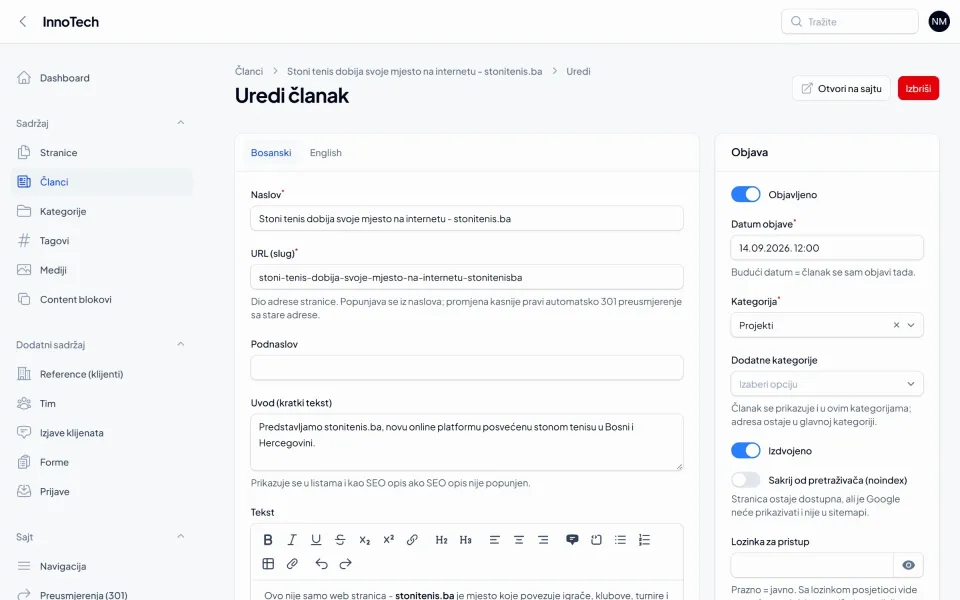 InnoTech CMS - sistem za upravljanje sadržajem